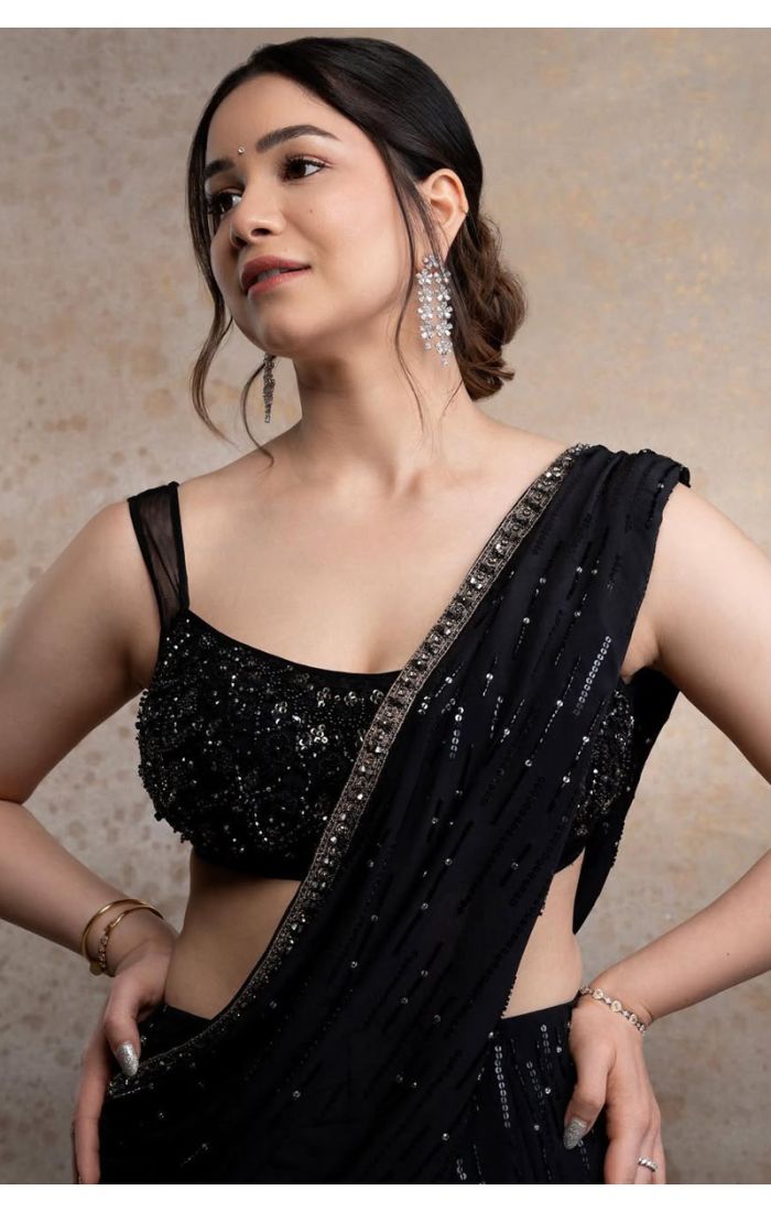 Designer Black Saree Blouse with Sequin Detailing – Indian Saree Online UK