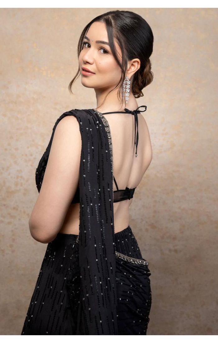 Designer Black Saree Blouse with Sequin Detailing – Indian Saree Online UK