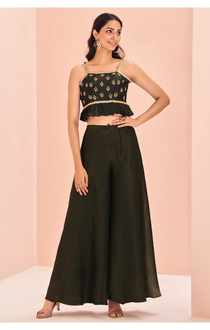 Olive Green Mirror Work Organza Co-Ord Set for EID and festive celebrations. Perfect ethnic wear for UK, USA, and Canada.