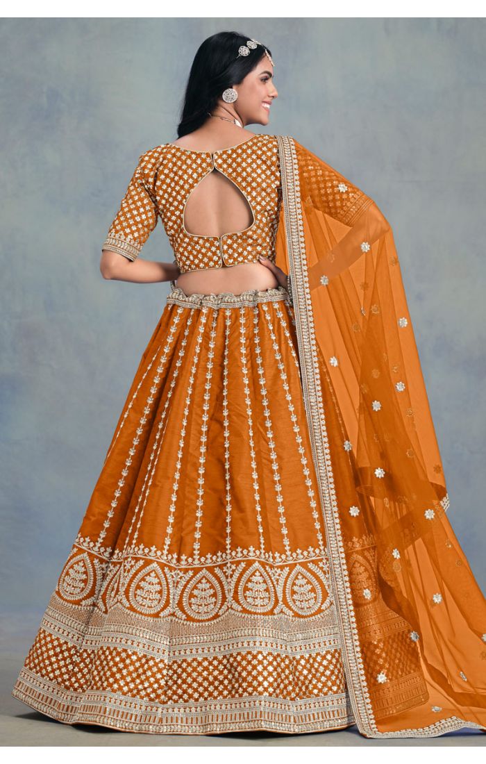 Designer orange lehenga with net dupatta – LEHV4056