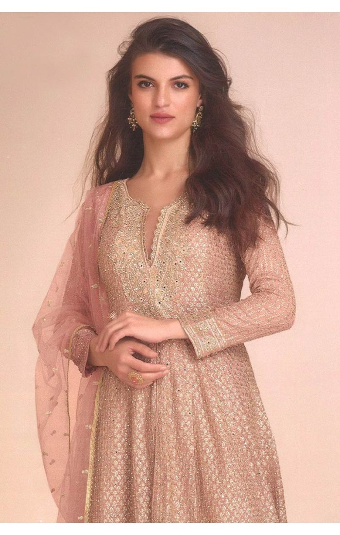 Buy Georgette Peach Embroidered Salwar Suit with Dupatta online - Appelle Fashion | SALV5704