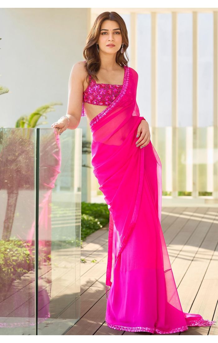 Pink Designer Saree with Intricate Embroidery for Eid and Weddings