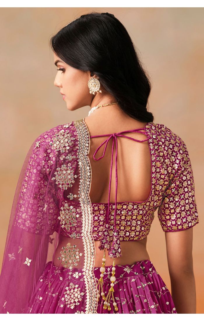 Pink Bridal Lehenga Back-Pose with Zari and Sequin Work – LEHV4043