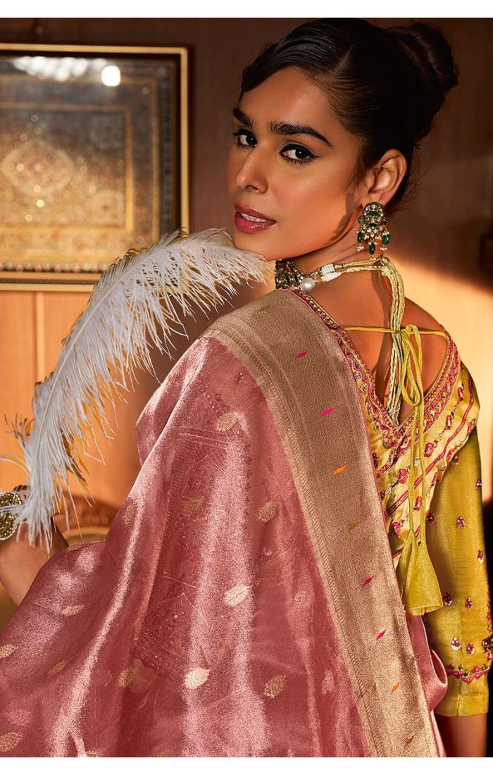 Pure silk blouse with weaving print and traditional finish