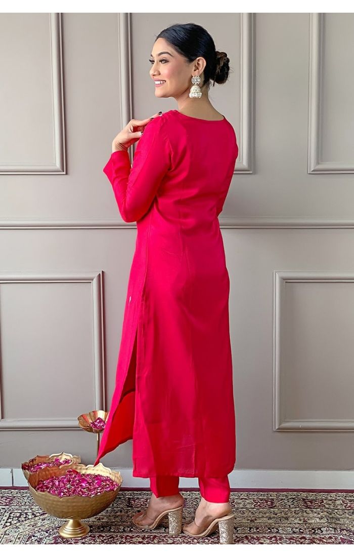 Pink Viscose Salwar Suit with Embroidered Linen Dupatta – Wedding & Festive Wear