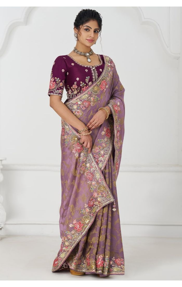 Mauve Silk Saree with Elegant Pallu and Border Detailing