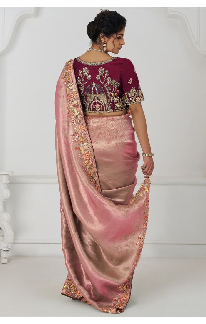 Back View of Pink Saree for Festivals