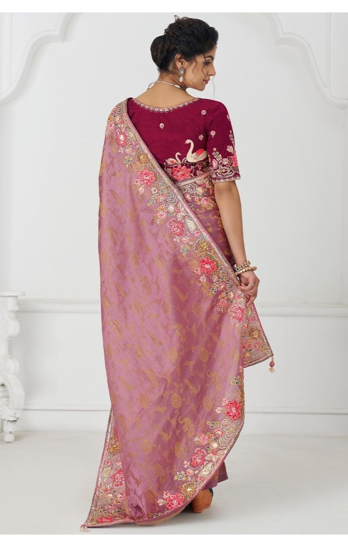 Pink Silk Saree Elegant Border and Pallu Design