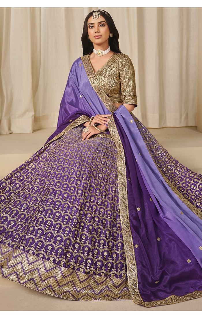 Full lehenga flare showcasing intricate thread and sequin work