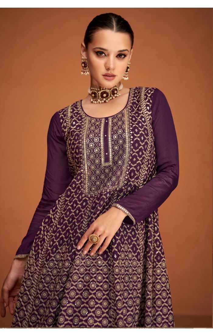 Purple Floral Embroidered Sharara Suit - Wedding & Festive Ethnic Wear for Women