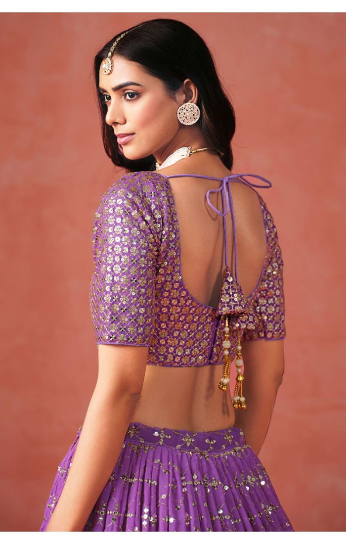 Purple Bridal Lehenga Close-Up with Zari and Sequin Work – LEHV4042
