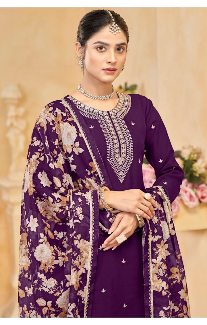 Buy Purple Roman Silk Embroidered Plazzo Suit with Dupatta – Wedding & Festive Wear USA UK Europe online - SALV5699 | Appelle Fashion 