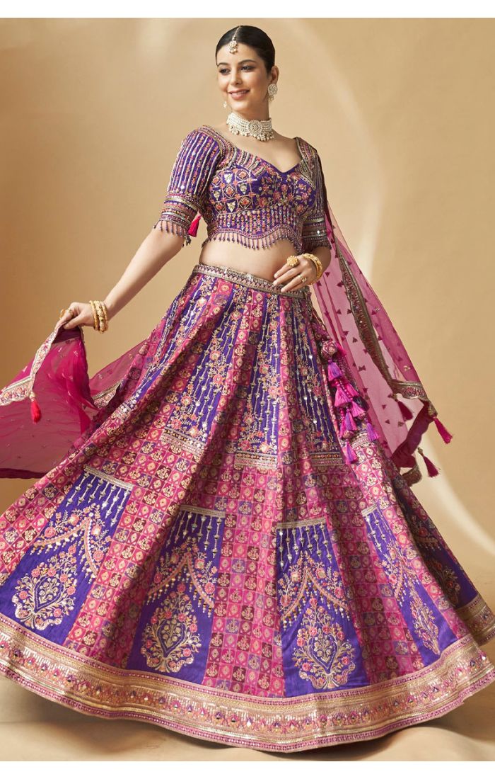 Purple silk bridal lehenga with detailed embroidery – twirl style