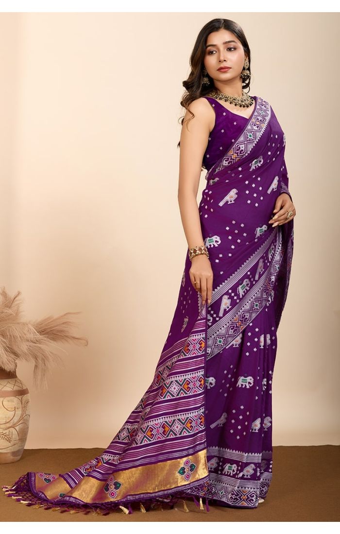 Purple Soft Silk Saree with Zari Border – Wedding & Festive Wear