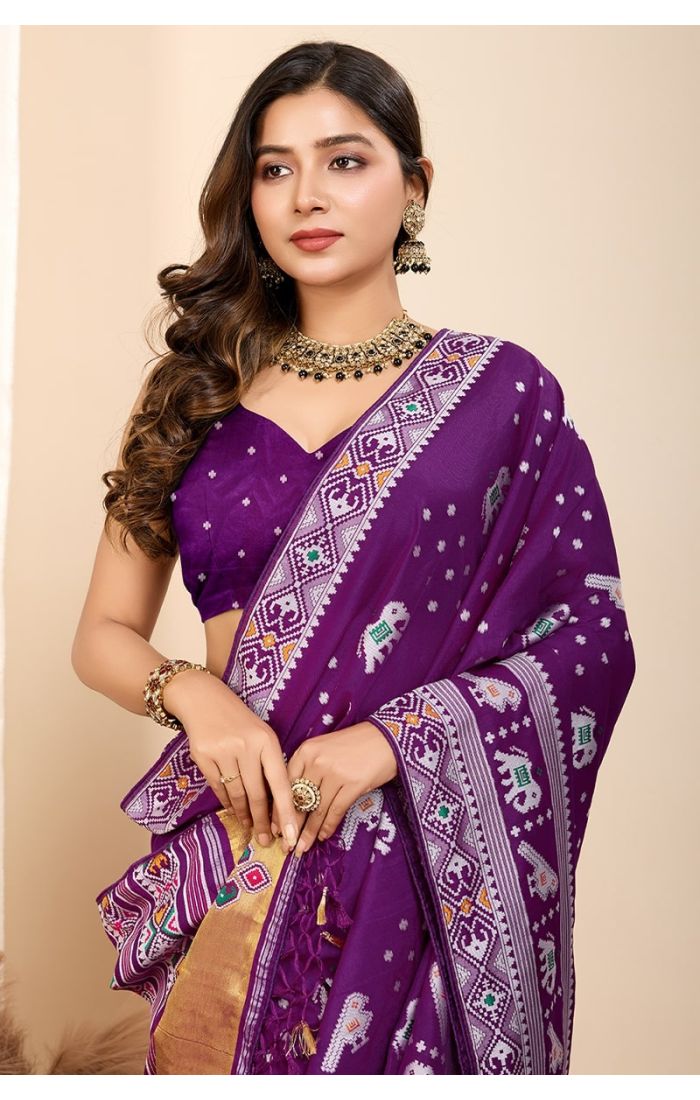 Purple Soft Silk Saree with Zari Border – Wedding & Festive Wear