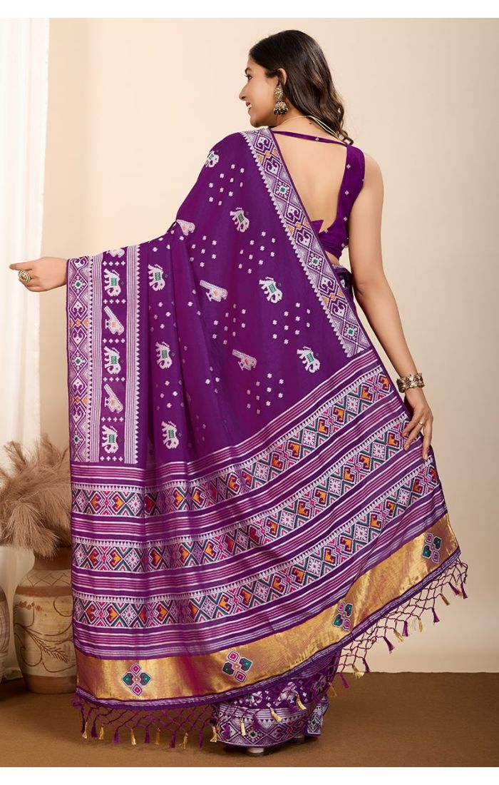 Purple Soft Silk Saree with Zari Border – Wedding & Festive Wear