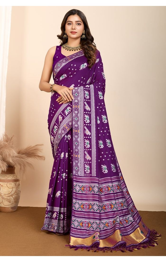 Purple Soft Silk Saree with Zari Border – Wedding & Festive Wear