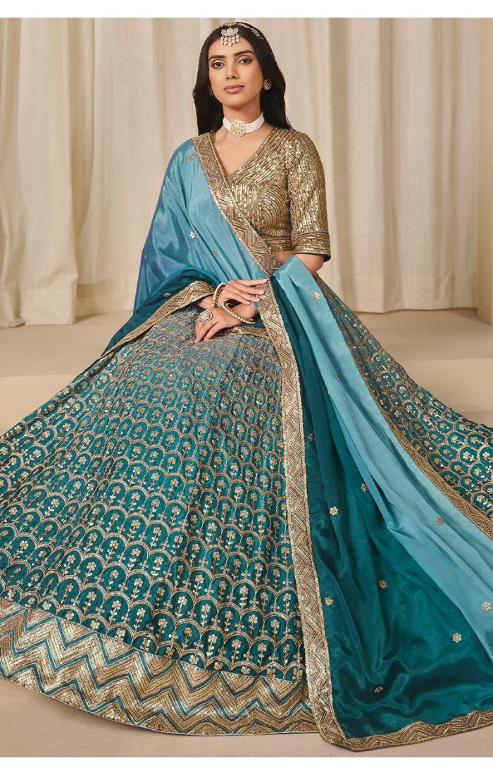 Flared lehenga bottom with detailed thread and sequin embroidery