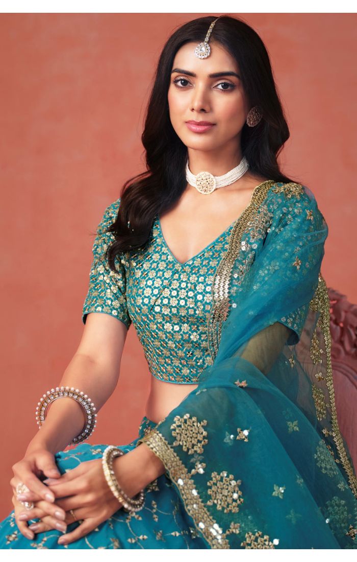 Soft Net Mehendi Bridal Lehenga with Dupatta Close-Up