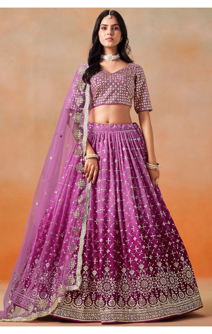 Rani Pink Bridal Lehenga Close-Up with Thread and Zari Work