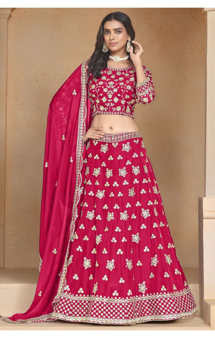 Buy Raw Silk Maroon Lehenga with Intricate Embroidery for Wedding online in Denmark