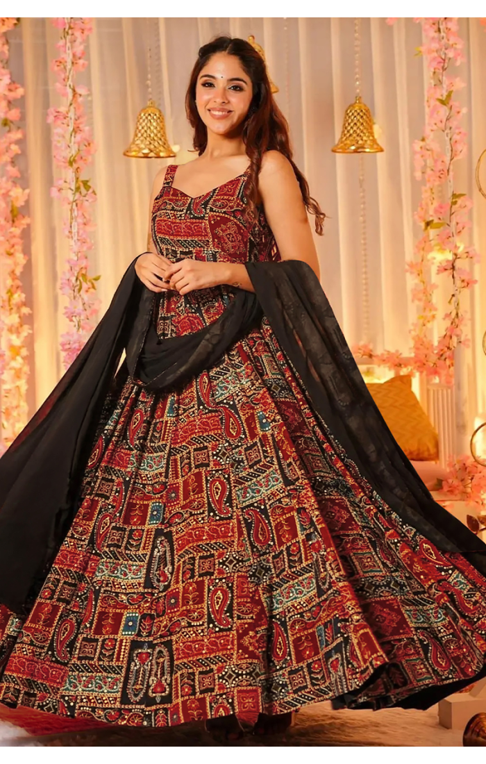 Regal Heritage Block Print Anarkali Gown with Dupatta for Wedding and Festive Wear