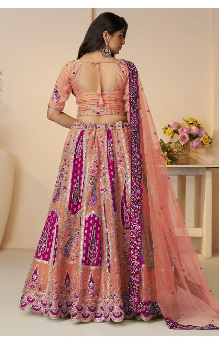 Back Design of Rust Orange Silk Blouse and Lehenga – Bridal Ensemble