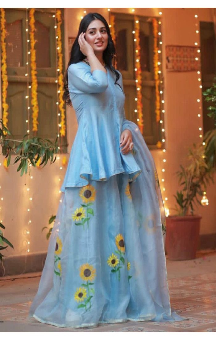Sky Blue Designer Silk Lehenga with Elegant Embroidery