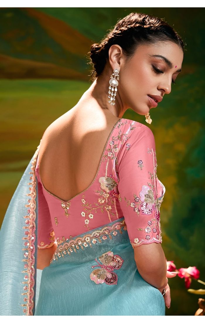  Draped back view highlighting blouse and pallu details
