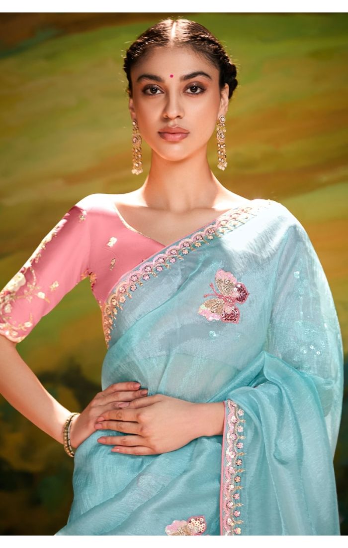 Close-up of zari, sequins, resham, and stone embroidery work