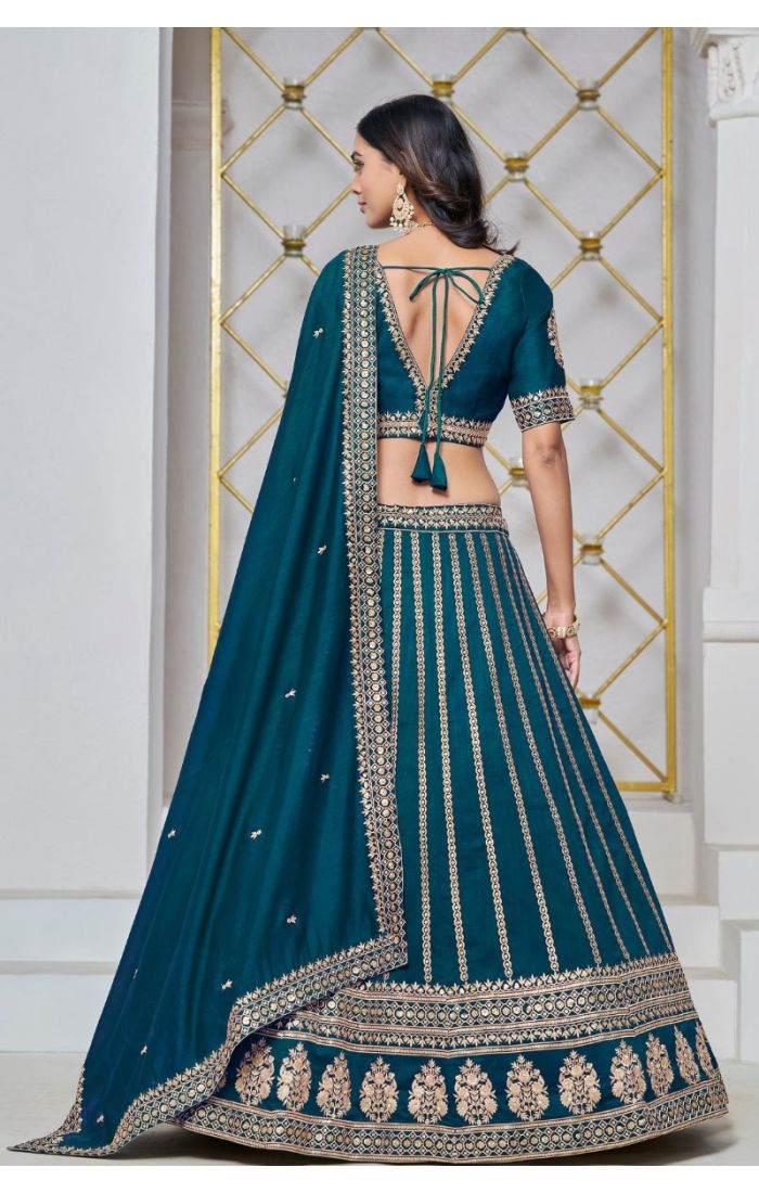 Teal Green Zari Embroidered Lehenga Choli with Net Dupatta - Perfect for Weddings and Festive Events