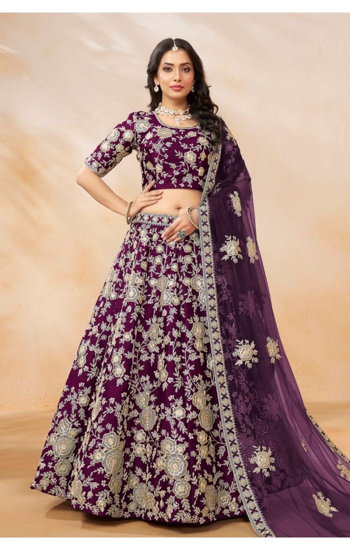 Royal Purple Embroidered Lehenga Choli for Weddings and Festive Occasions