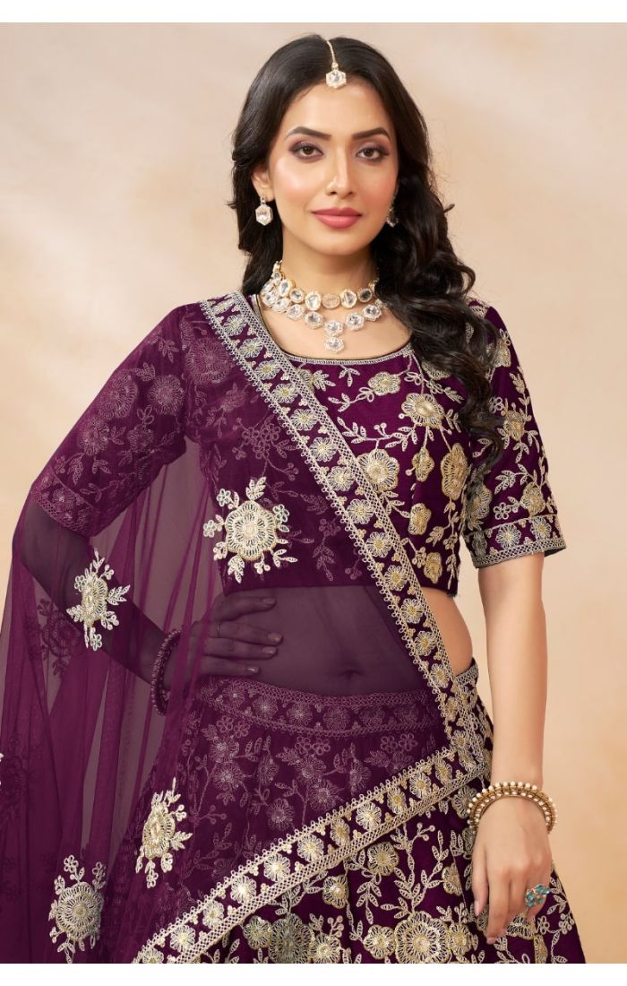 Royal Purple Embroidered Lehenga Choli for Weddings and Festive Occasions