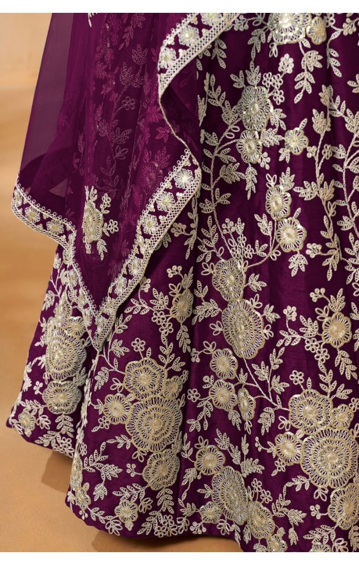 Royal Purple Embroidered Lehenga Choli for Weddings and Festive Occasions