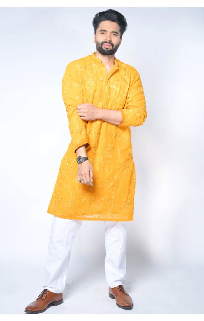 Vibrant Yellow Festive Kurta Pajama for Eid in UK