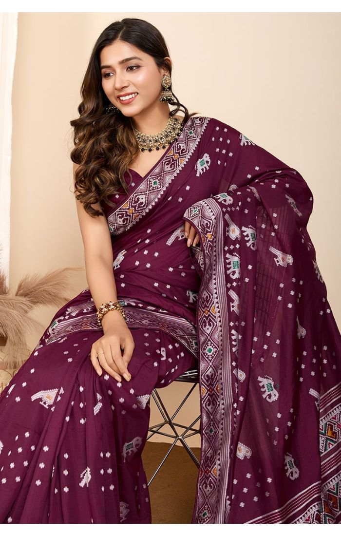 Wine Soft Silk Saree with Golden Zari Border and Traditional Weaving for Wedding & Festive Wear