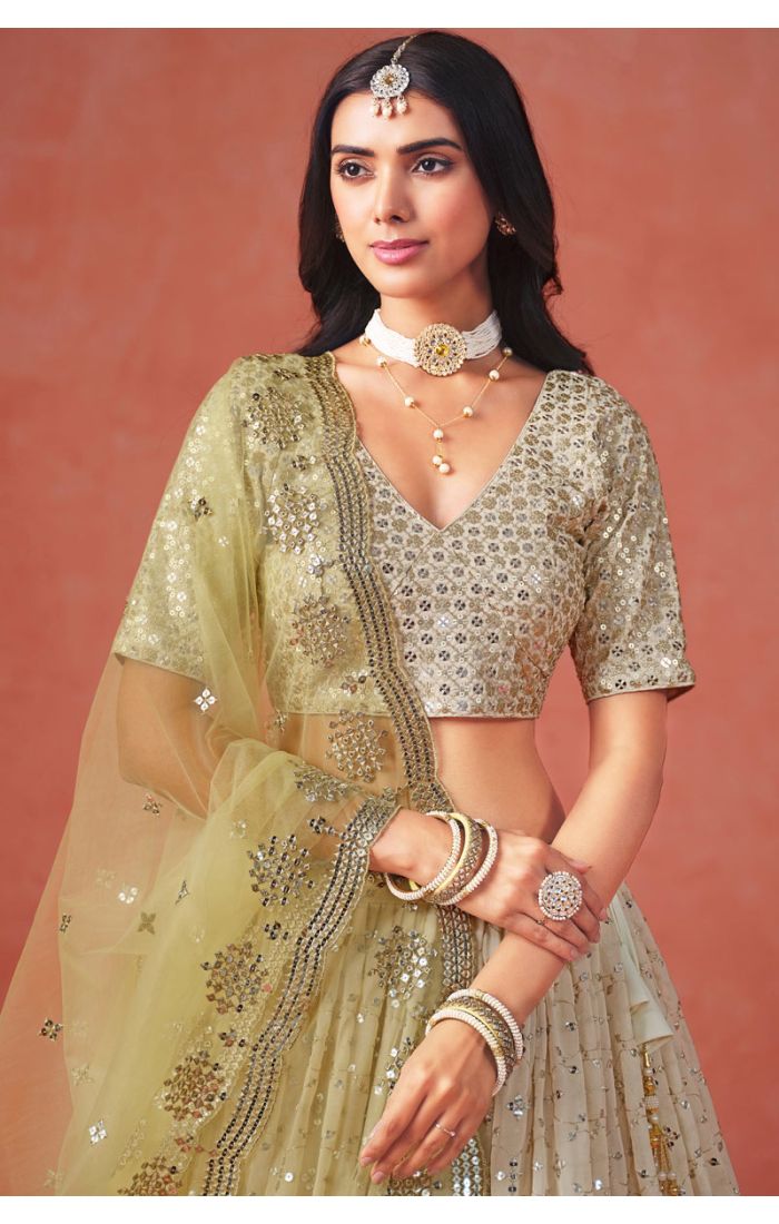Yellow Haldi Lehenga Close-Up with Zari and Sequin Work – LEHV4044