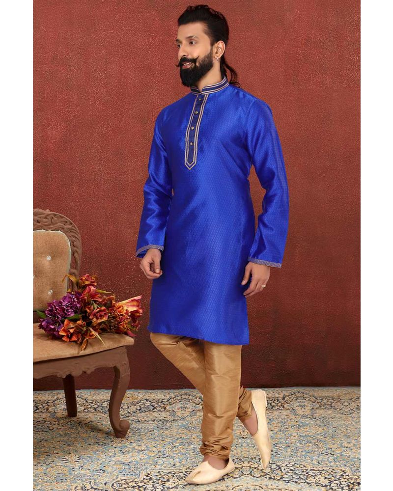 Buy Ethnic Blue Color Blackberry Fabric Kurta Pajama Online MENV2371 Appelle Fashion
